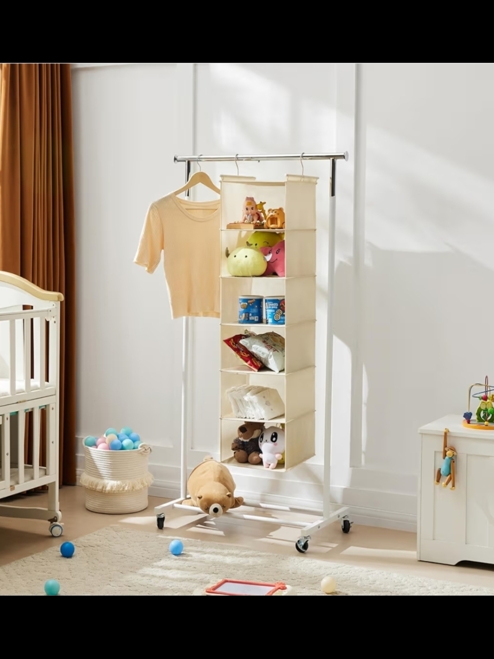 Cream Hanging Closet Organizer - 6-Shelf Home Storage - Picture 8 of 11